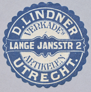 710993 Sluitzegel van D. Lindner, Koek, Beschuit en verder alle Verkade’s Artikelen, Lange Jansstraat 2 te Utrecht.